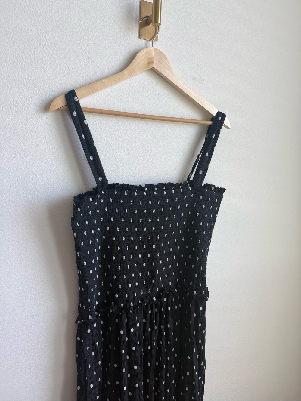 Aerie At the Barre Smocked Midi Dress Black White Polka Dot Pockets XL - Picture 8 of 15